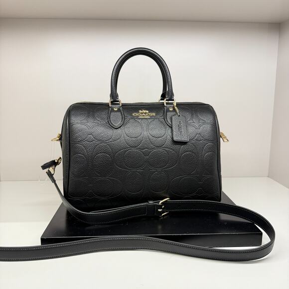 Coach Rowan Large Satchel Bag In Signature Leather CCD53 BLACK Gold - Picture 3 of 9